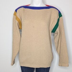 Vintage Harris Wilson Tan Primary Color Lined Wool Blend Sweater M/L